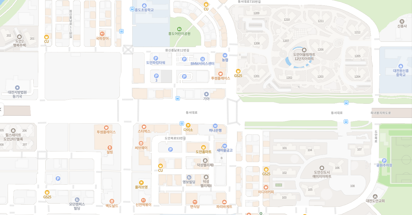 도안동 구역 정적 지도